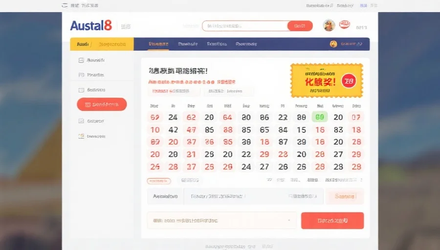 展示澳洲幸运8开奖结果页面,带有清晰的号码排列和中奖提示,界面风格现代